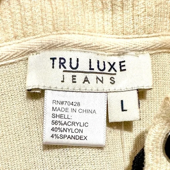 EUC Tru Lux Jeans Color Block Laced Neck Sweater Sz L - Picture 4 of 16